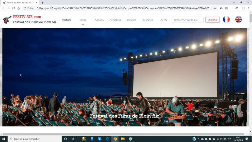 Site web fictif Festival de Films en Plein Air
