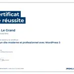 Certificat de réussite-Créez un site moderne et professionnel avec WordPress 5