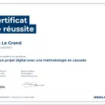 Certificat de réussite-Gérez un projet digital avec une méthodologie en cascade